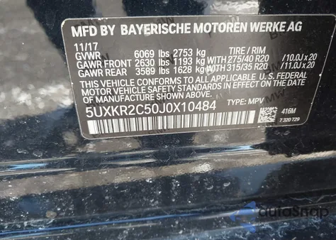 2018 BMW X5 Sdrive35I z USA, uszkodzony, nr VIN 5UXKR2C50J0X10484